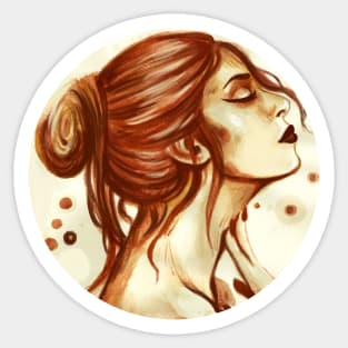 Divine Feminine Portrait ( Inktober 7 ) / Coffee Painting Sticker